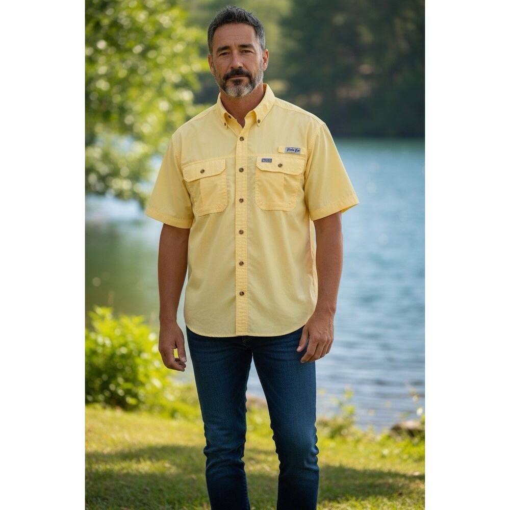 Bimini Bay Outfitters Men’s Large Yellow Vented Fishing Shirt 100% Nylon UPF